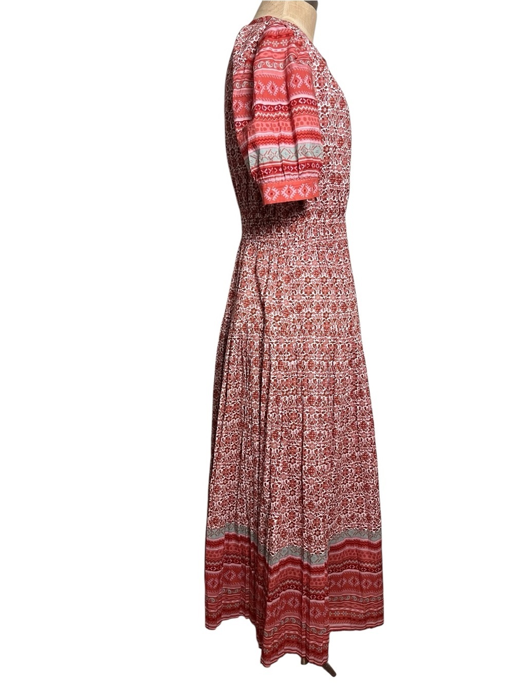 Current Air Lillian Midi Dress Pink Floral Split Neck Cottagecore Dress Medium - Picture 6 of 12